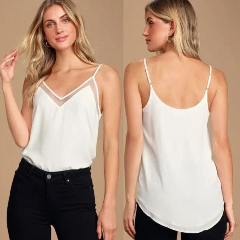 Lulus NWT Sweet Fling White Mesh Adjustable Straps Tunic Tank Top White Size S